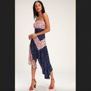 NWOT Lulu's Golden Hour Floral Strapless Midi Dress, M